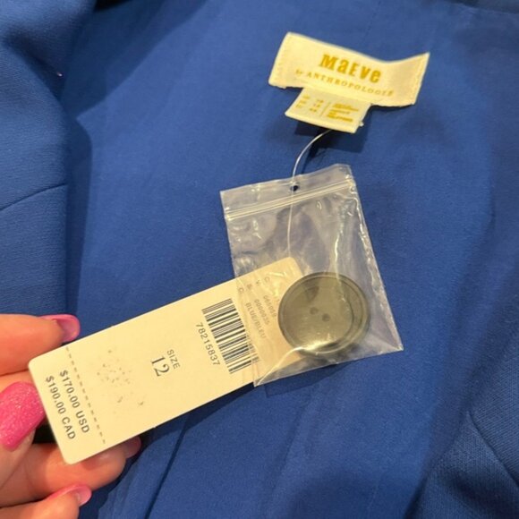 ANTHROPOLOGIE MAEVE DOUBLE BREASTED LONGLINE BLAZER JACKET COAT ROYAL BLUE 12 - Picture 5 of 8